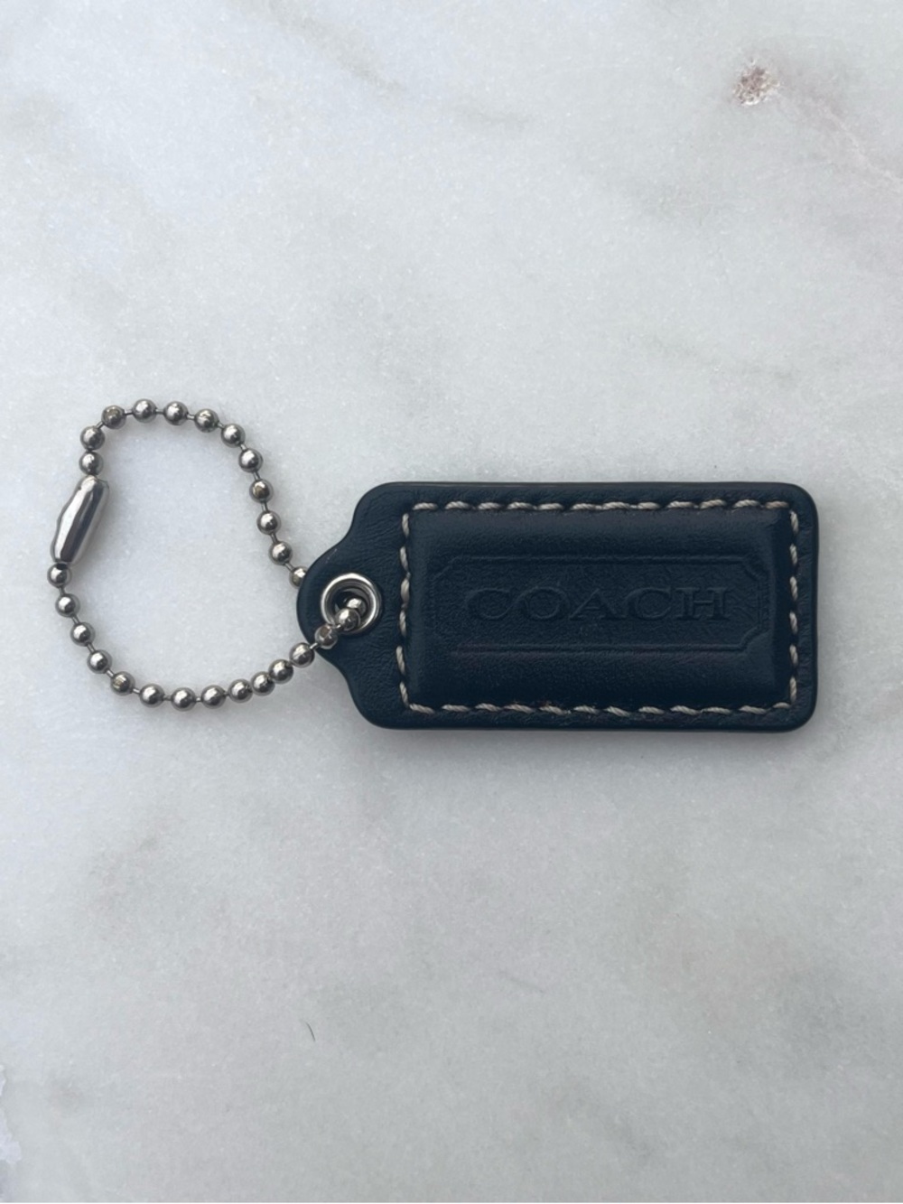 COACH Vintage Leather Hang Tag, Black, Contrast Stitching
